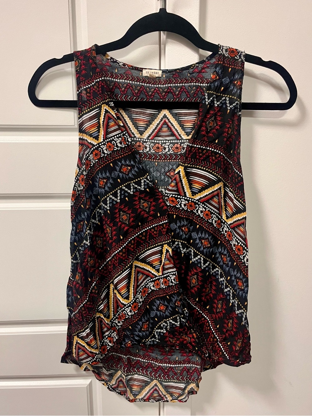 En Creme Boho Tribal Open Back Tank Top Size Small Made in USA